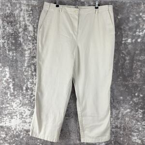 LL BEan Plus Size Petite 18 Classic Fit Flat Front Cino Pants Ivory Button Zip